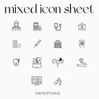 Mixed Health Icons | Health Stickers | Mini Icon Stickers | Transparent | Matte | Glossy | Large Size Sheet