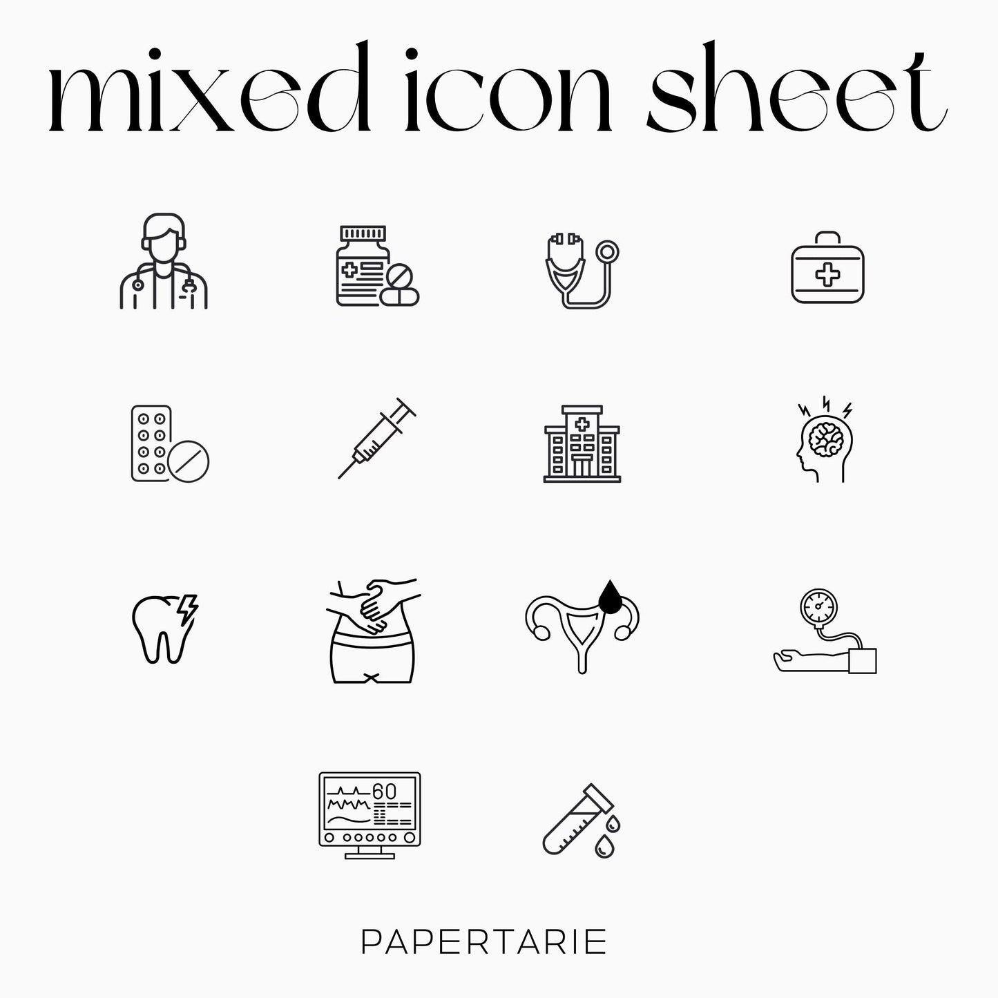 Mixed Health Icons | Health Stickers | Mini Icon Stickers | Transparent | Matte | Glossy | Large Size Sheet