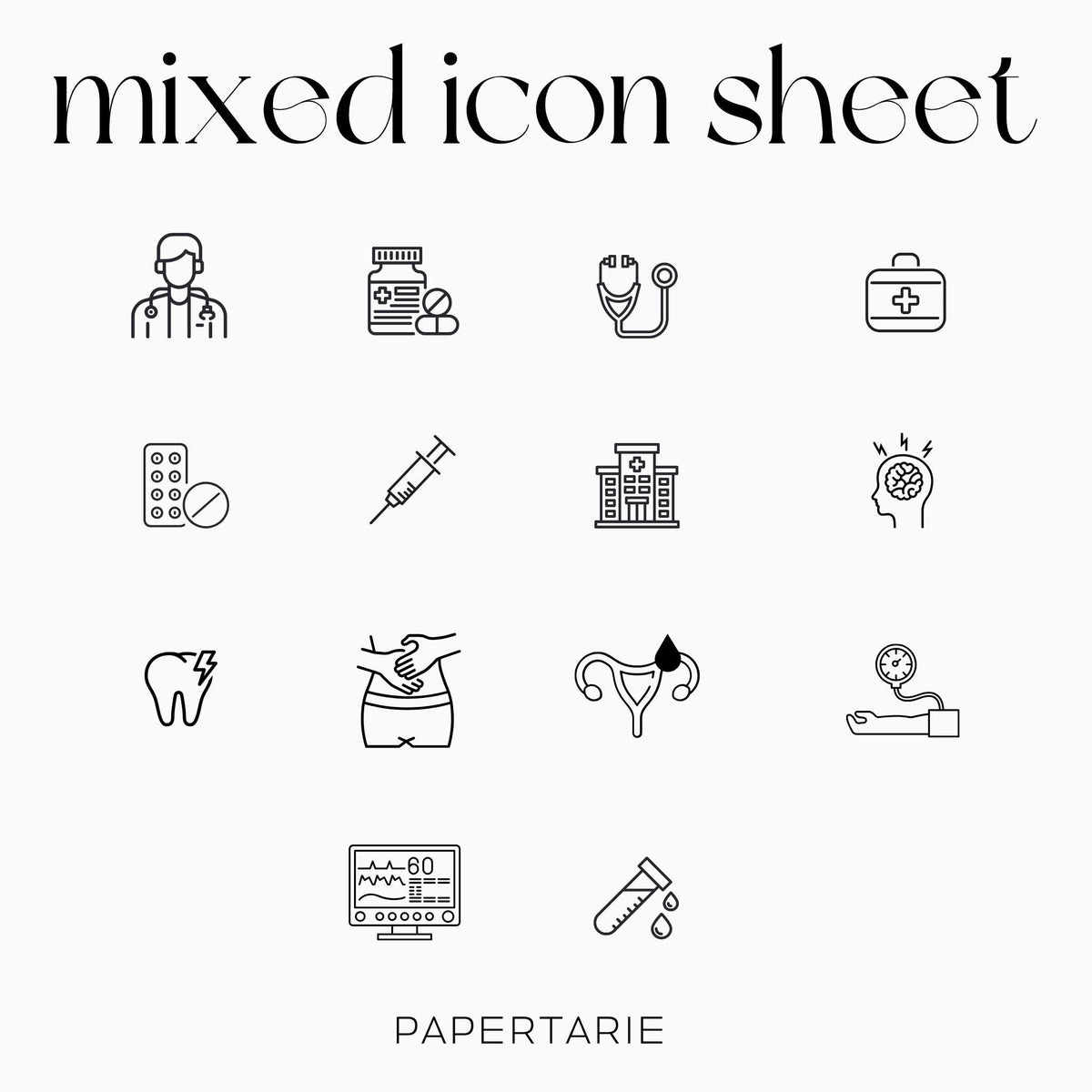 Mixed Health Icons | Health Stickers | Mini Icon Stickers | Transparent | Matte | Glossy | Large Size Sheet