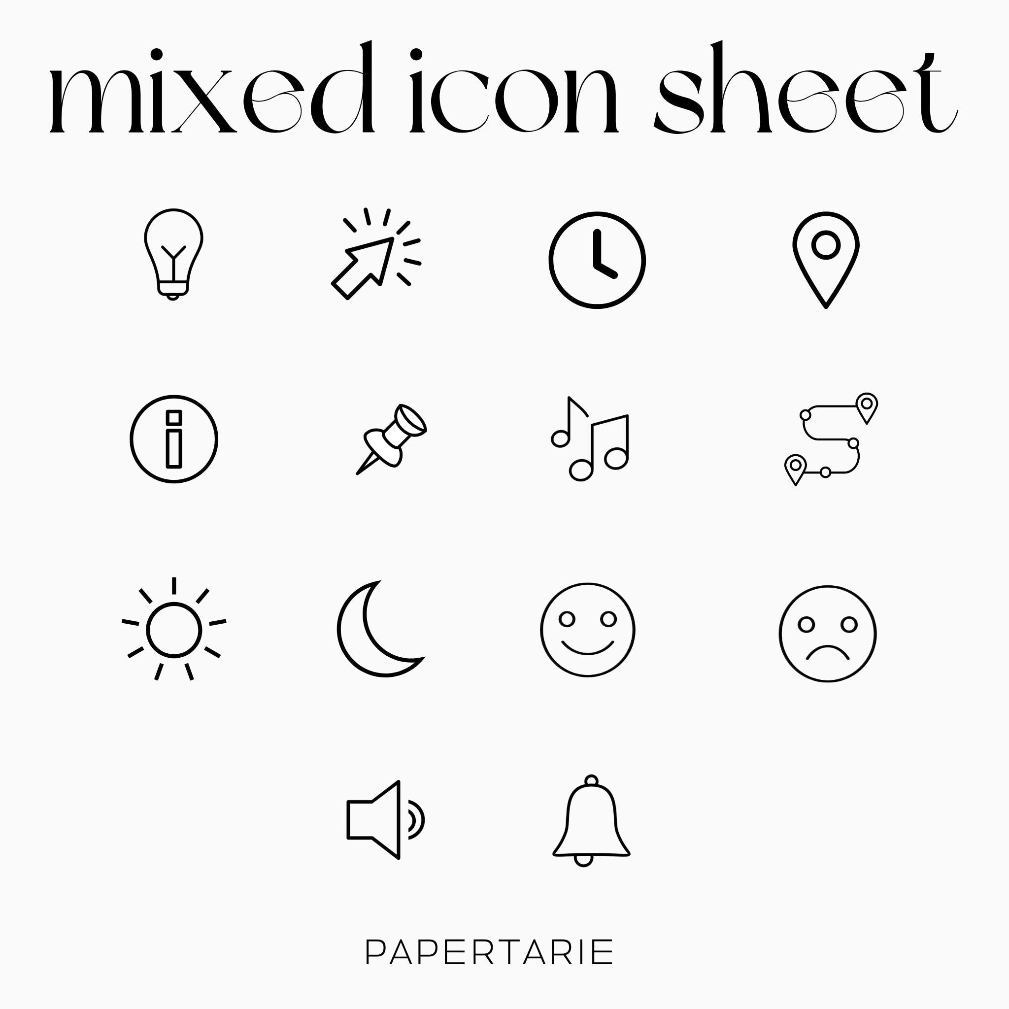 Mixed Planner Icons | Icon Stickers | Mini Icon Stickers | Transparent | Matte | Glossy | Large Size Sheet