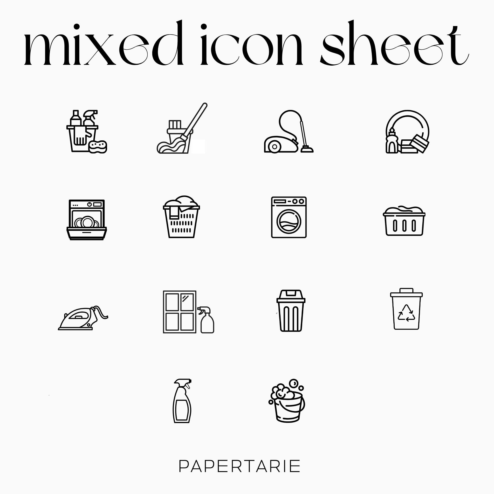 Mixed Cleaning Icons | Cleaning Stickers | Mini Icon Stickers | Transparent | Matte | Glossy | Large Size Sheet