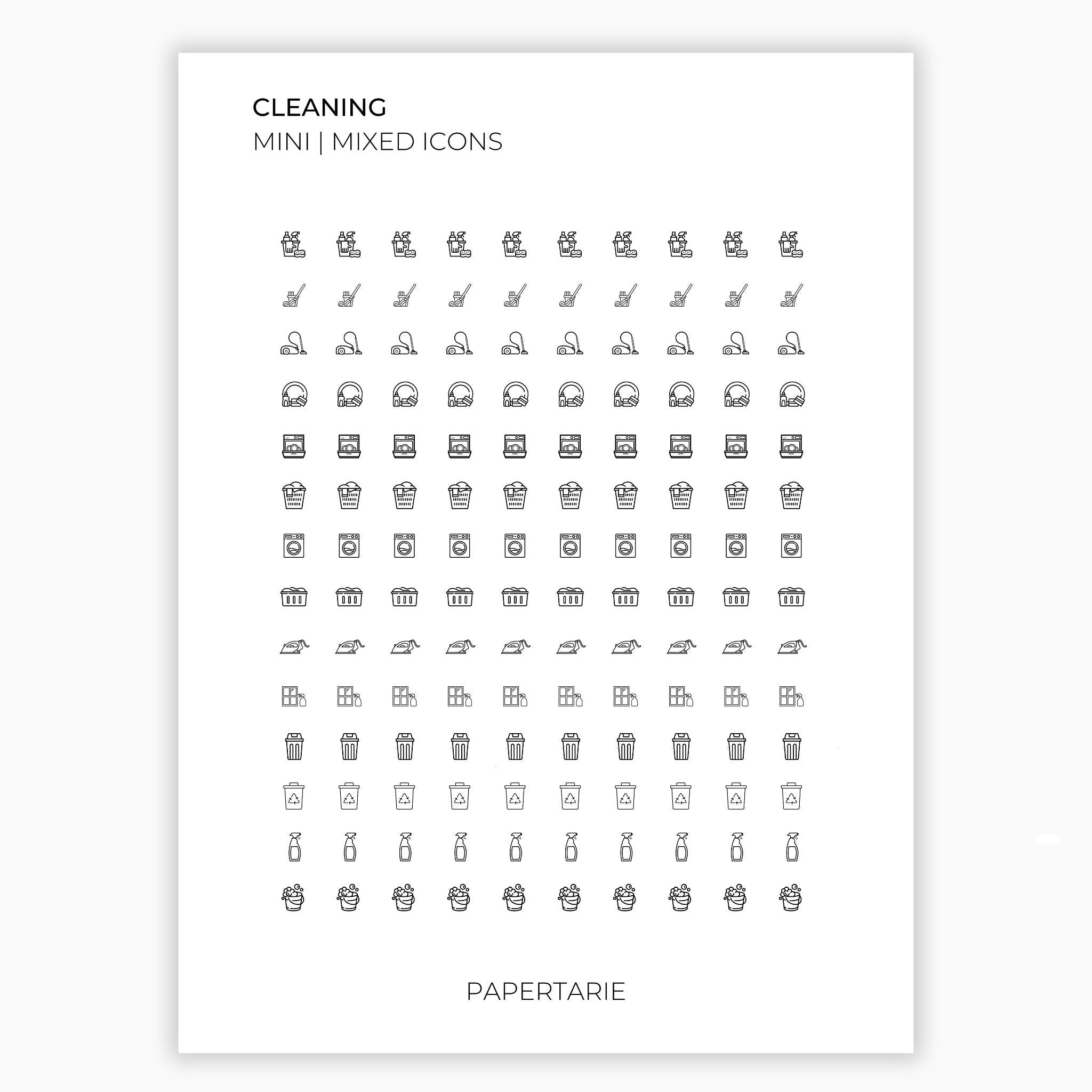 Mixed Cleaning Icons | Cleaning Stickers | Mini Icon Stickers | Transparent | Matte | Glossy | Large Size Sheet