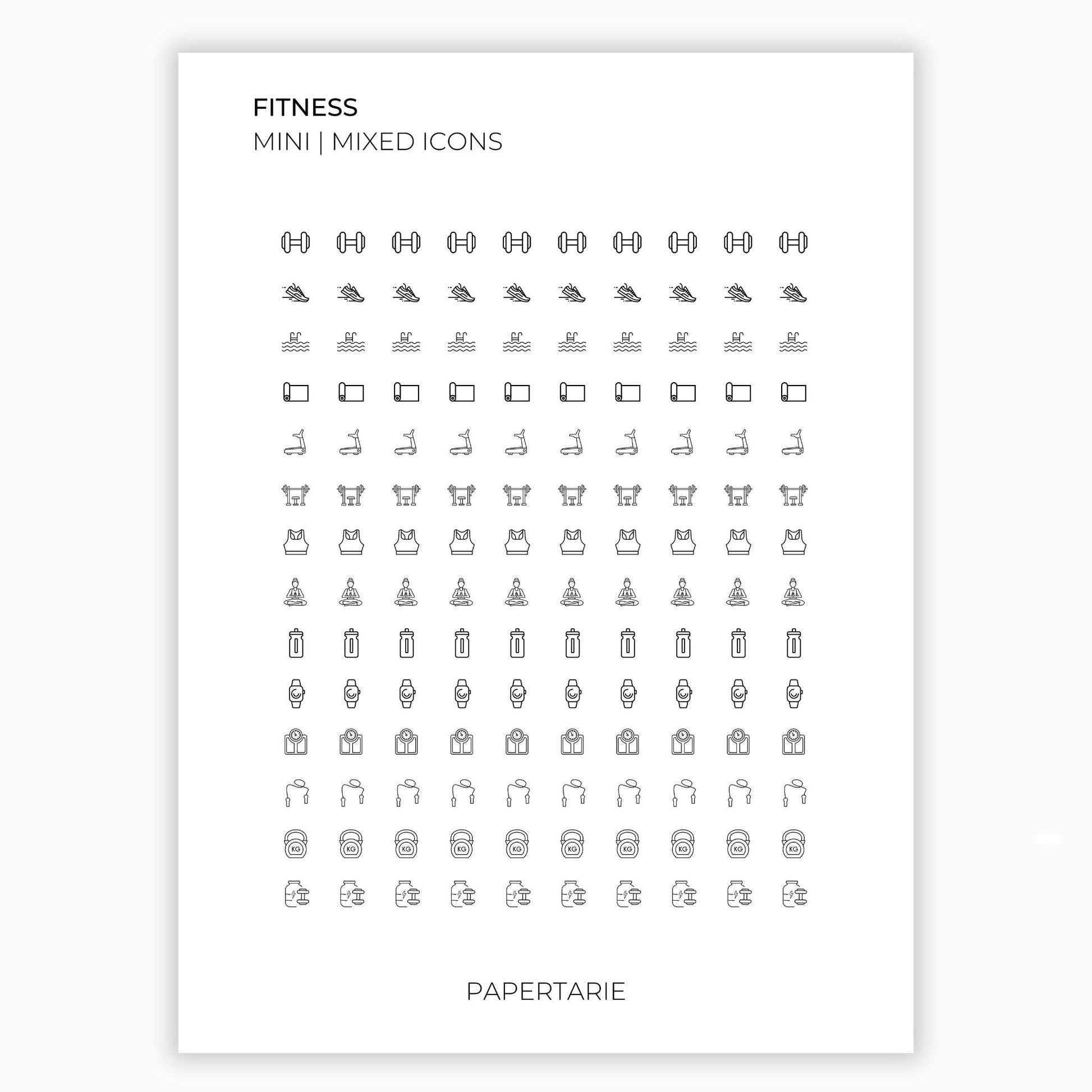 Mixed Fitness Icons | Fitness Stickers | Mini Icon Stickers | Transparent | Matte | Glossy | Large Size Sheet