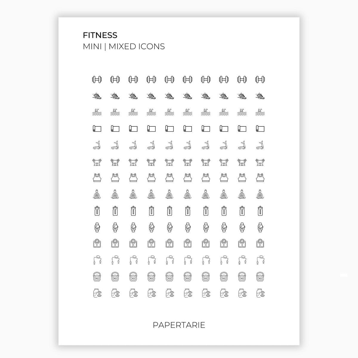 Mixed Fitness Icons | Fitness Stickers | Mini Icon Stickers | Transparent | Matte | Glossy | Large Size Sheet