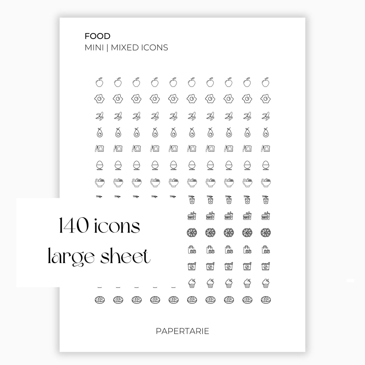 Mixed Food Icons | Food Stickers | Mini Icon Stickers | Transparent | Matte | Glossyy | Large Size Sheet