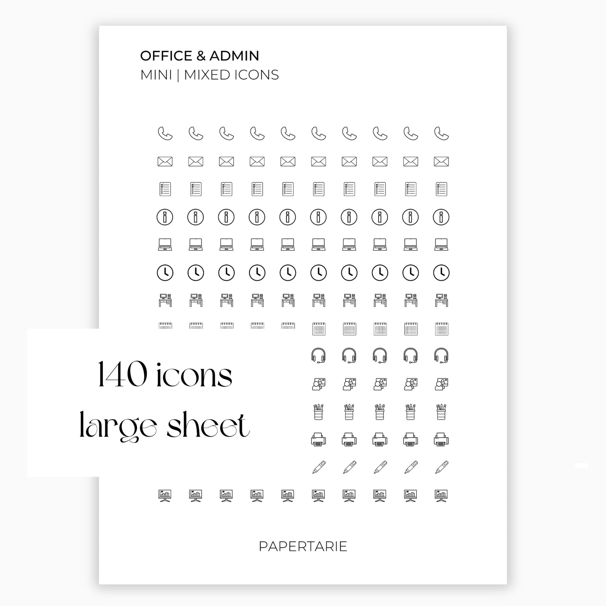 Mixed Office and Admin Icons | Admin Stickers | Mini Icon Stickers | Transparent | Matte | Glossy | Large Size Sheet