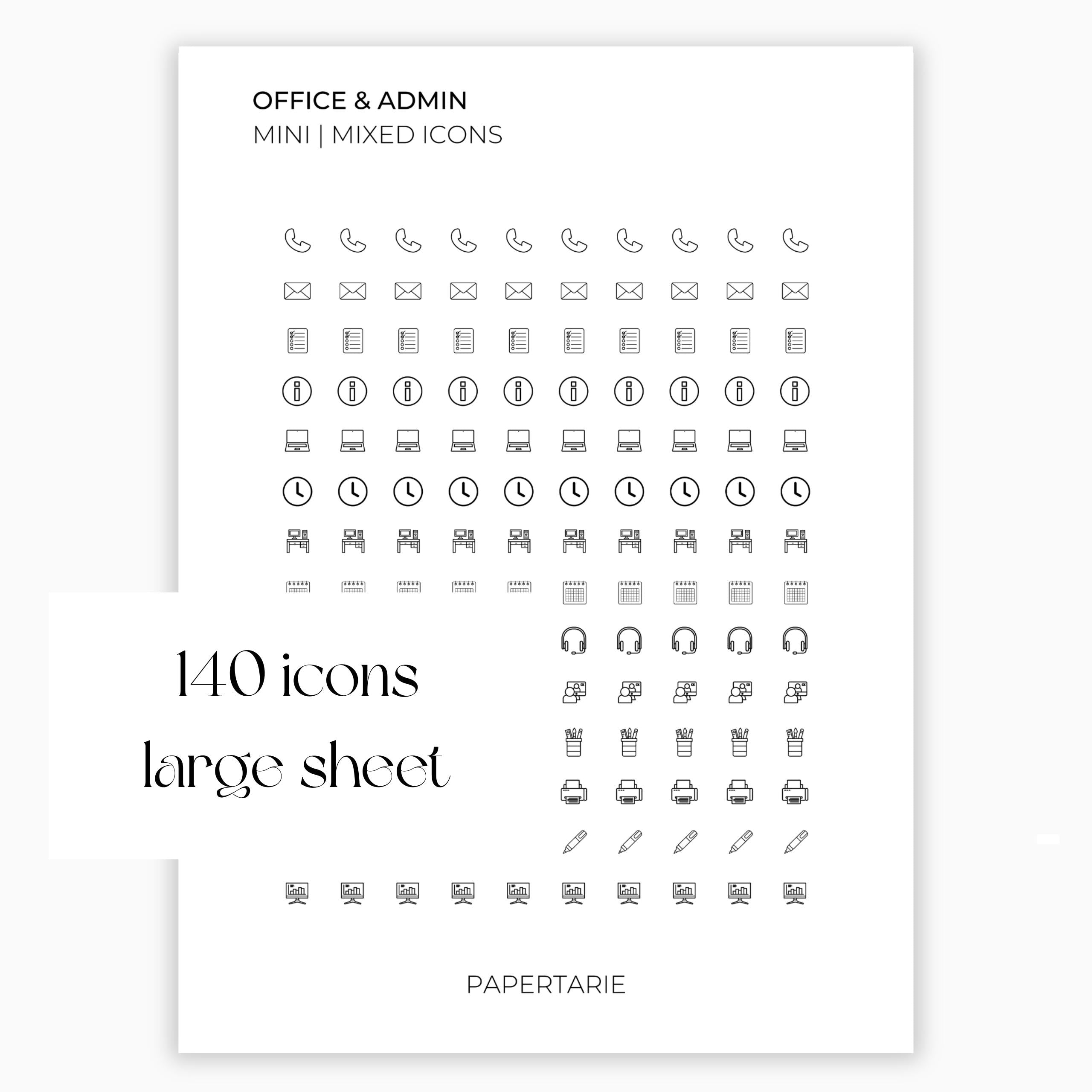 Mixed Office and Admin Icons | Admin Stickers | Mini Icon Stickers | Transparent | Matte | Glossy | Large Size Sheet