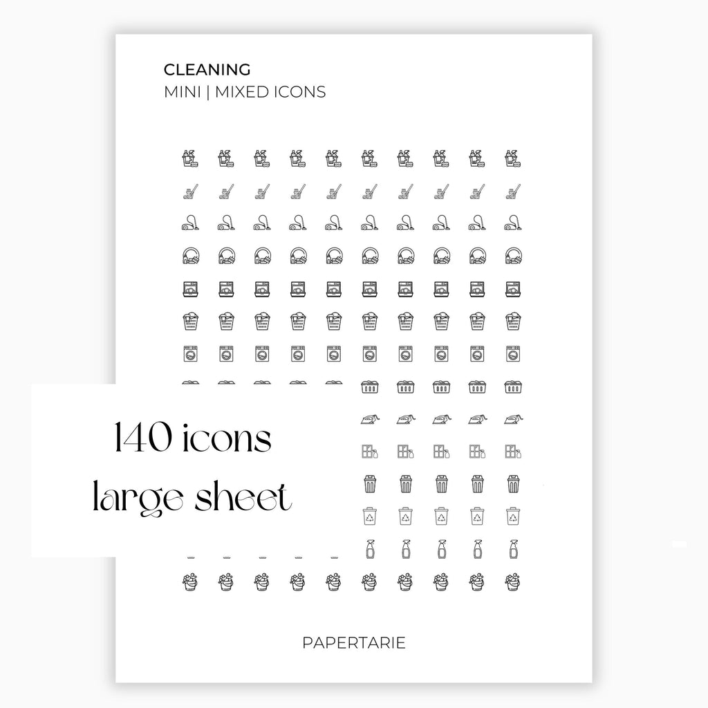 Mixed Cleaning Icons | Cleaning Stickers | Mini Icon Stickers | Transparent | Matte | Glossy | Large Size Sheet
