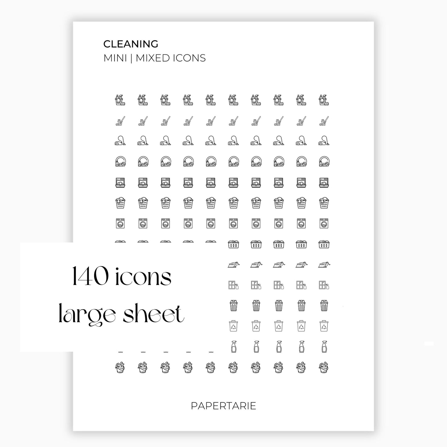 Mixed Cleaning Icons | Cleaning Stickers | Mini Icon Stickers | Transparent | Matte | Glossy | Large Size Sheet