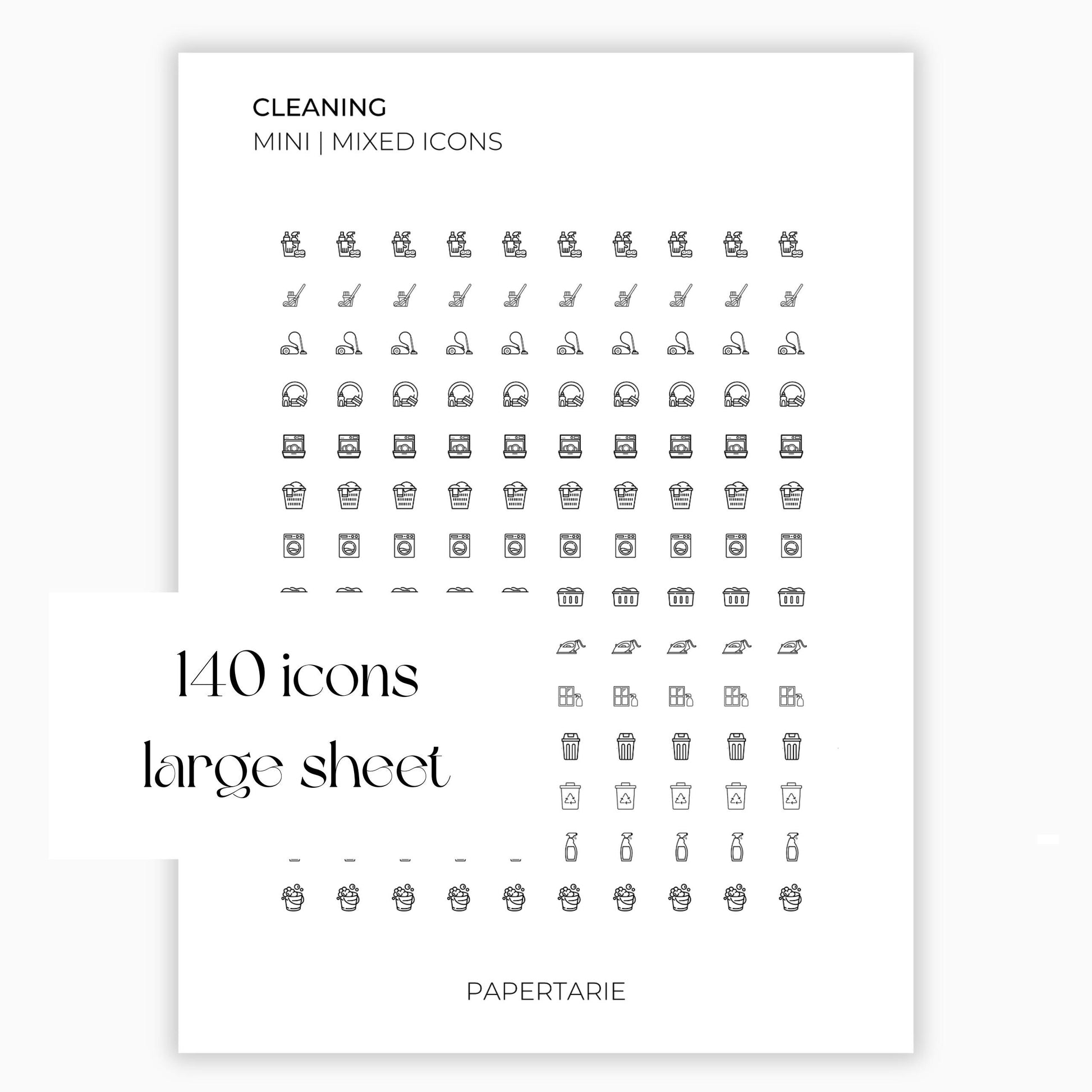 Mixed Cleaning Icons | Cleaning Stickers | Mini Icon Stickers | Transparent | Matte | Glossy | Large Size Sheet