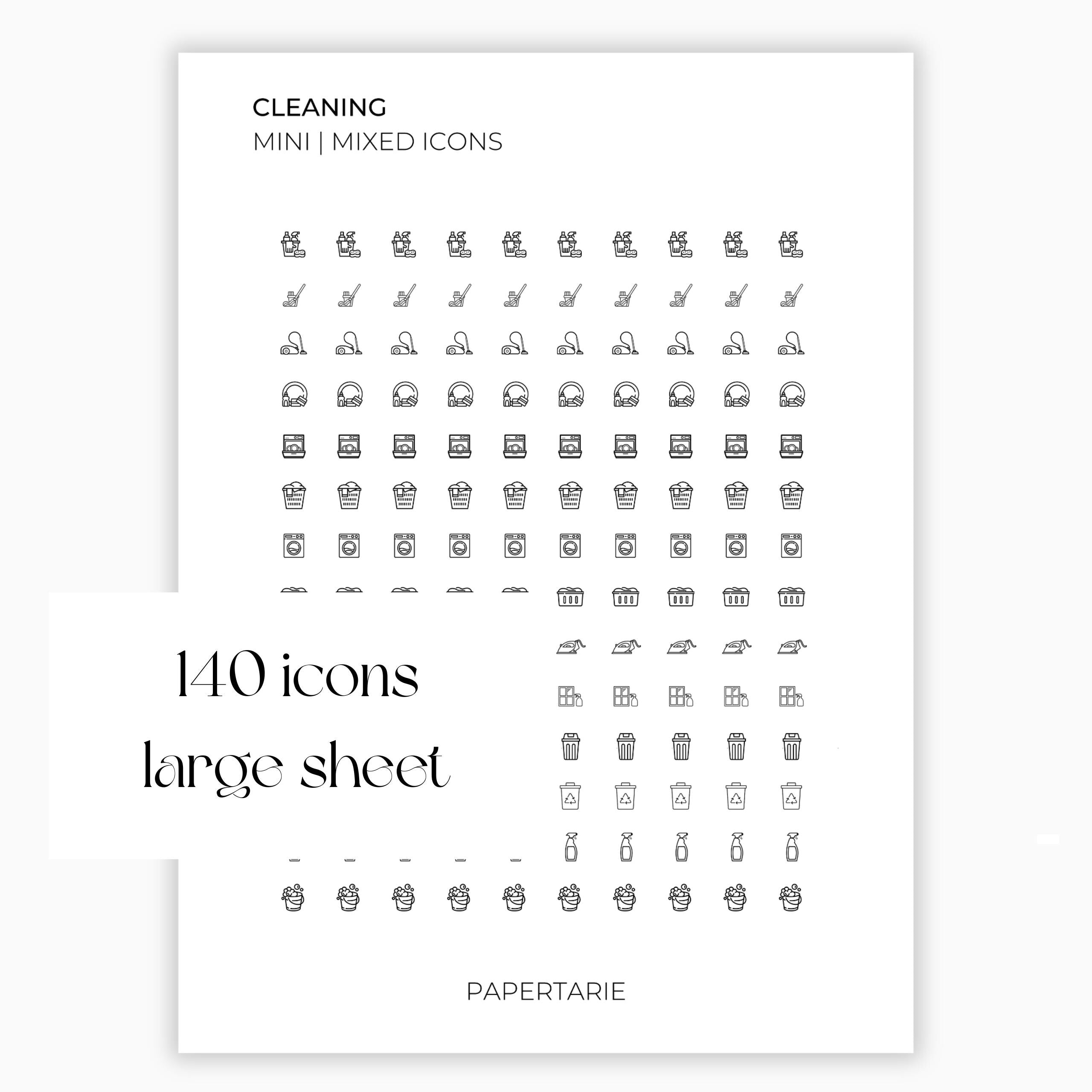 Mixed Cleaning Icons | Cleaning Stickers | Mini Icon Stickers | Transparent | Matte | Glossy | Large Size Sheet
