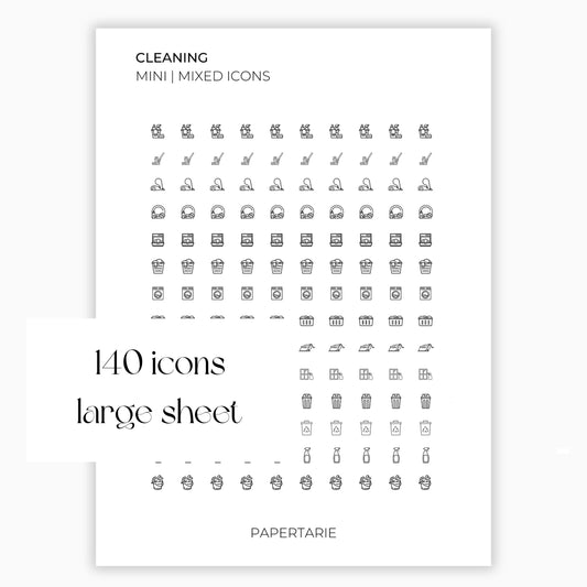 Mixed Cleaning Icons | Cleaning Stickers | Mini Icon Stickers | Transparent | Matte | Glossy | Large Size Sheet