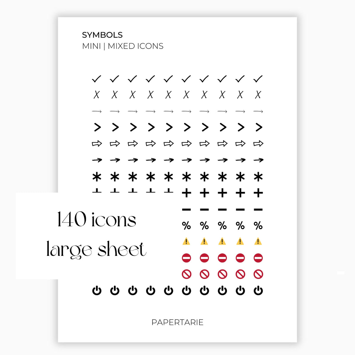 Mixed Symbol Icons | Symbol Stickers | Mini Icon Stickers | Transparent | Matte | Glossy | Large Size Sheet