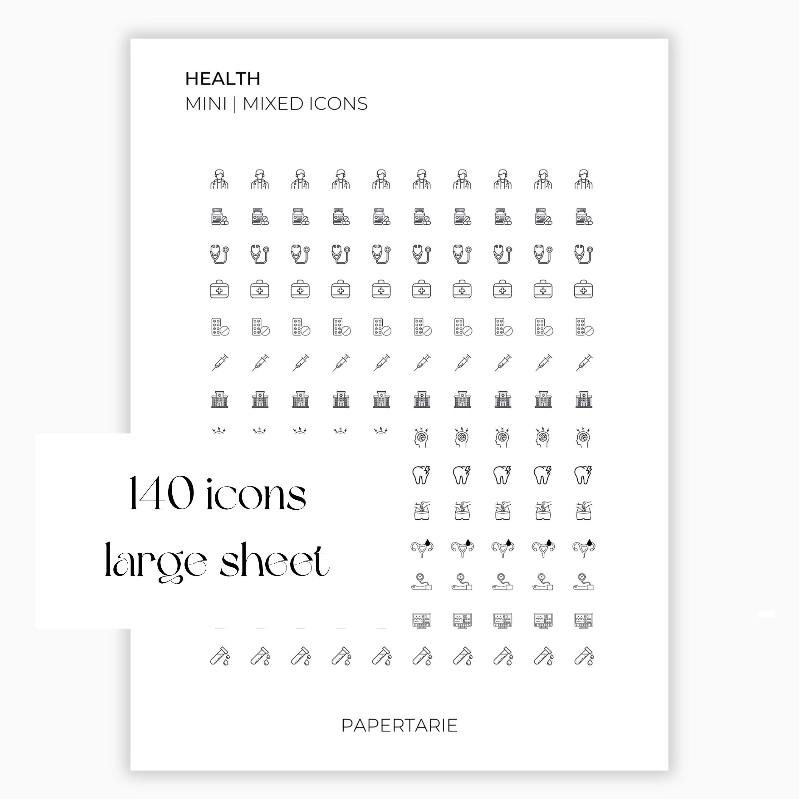Mixed Health Icons | Health Stickers | Mini Icon Stickers | Transparent | Matte | Glossy | Large Size Sheet