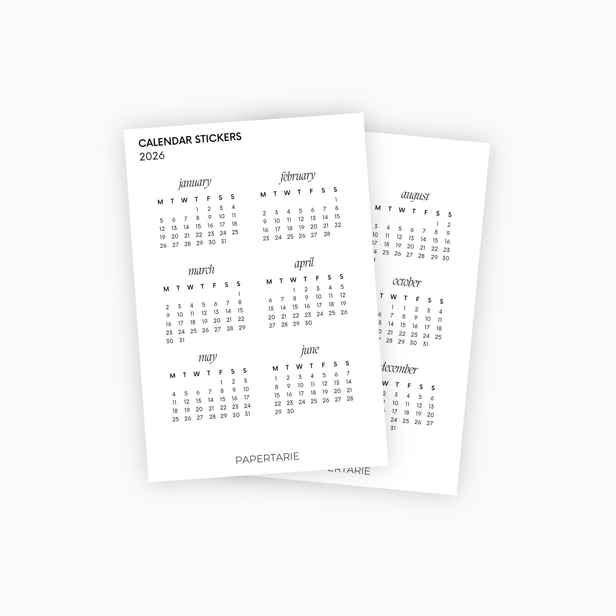 Calendar Monthly Stickers | Functional Stickers | Premium Linen Look | Standard Size | Two Sheets