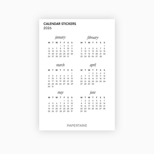 Calendar Monthly Stickers | Functional Stickers | Premium Linen Look | Standard Size | Two Sheets