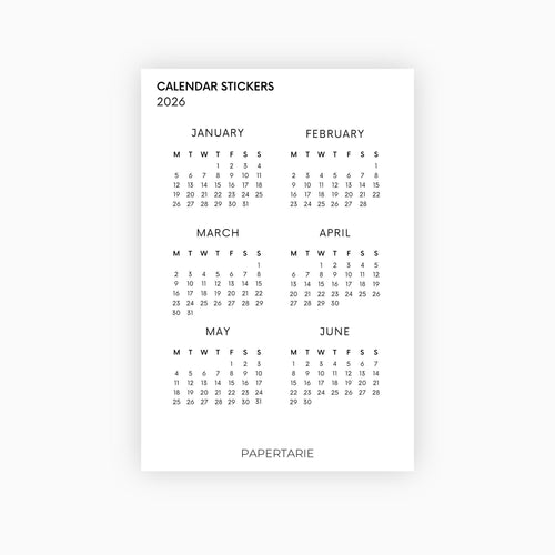 Calendar Monthly Stickers | 2026 | Functional Stickers | Premium White Paper | Standard Size | Two Sheets