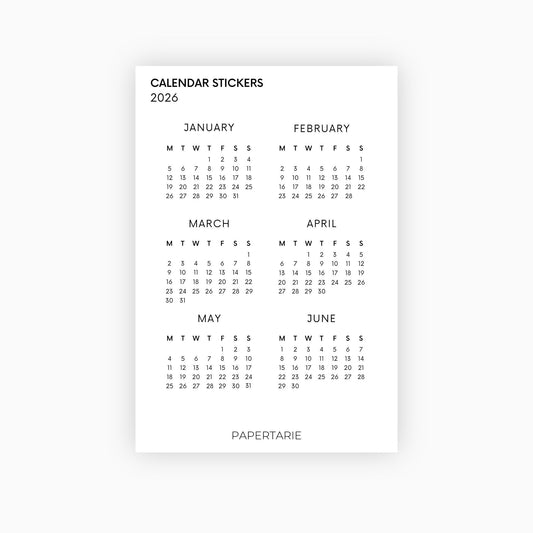 Calendar Monthly Stickers | 2026 | Functional Stickers | Premium White Paper | Standard Size | Two Sheets