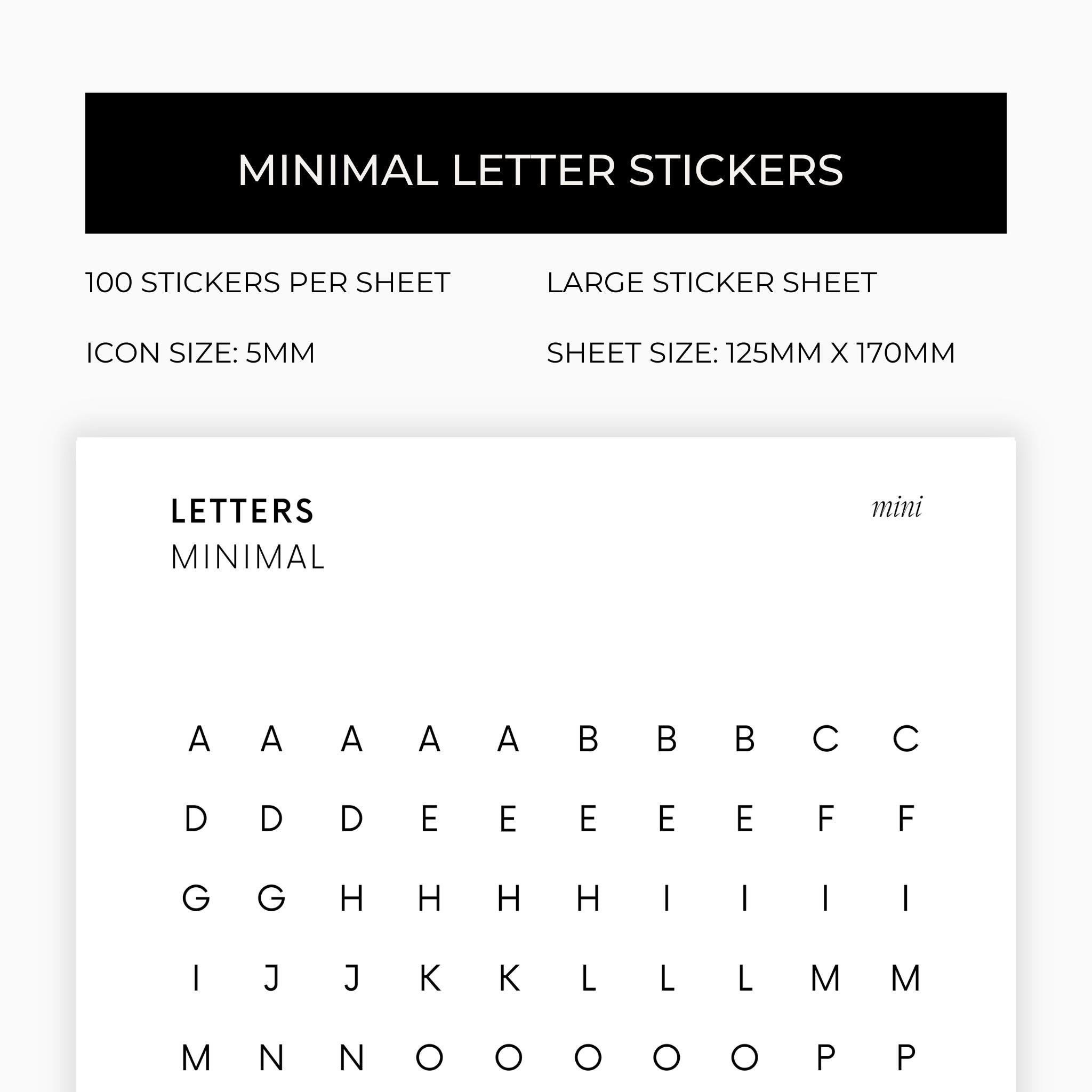 Mini Letter Stickers | Journaling Stickers | Transparent | Minimal | Stickers | Large Sheet | Matte | Glossy | Hobonichi