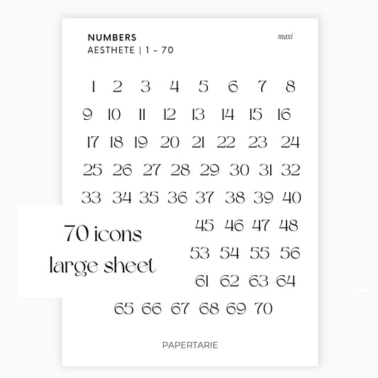 Maxi Number Stickers | Journaling Stickers | Transparent | Minimal | Stickers | Numbers| Large Sheet | Matte | Glossy | Hobonichi