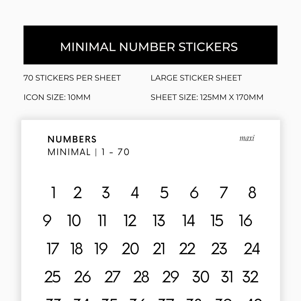 Maxi Number Stickers | Journaling Stickers | Transparent | Minimal | Stickers | Numbers| Large Sheet | Matte | Glossy | Hobonichi