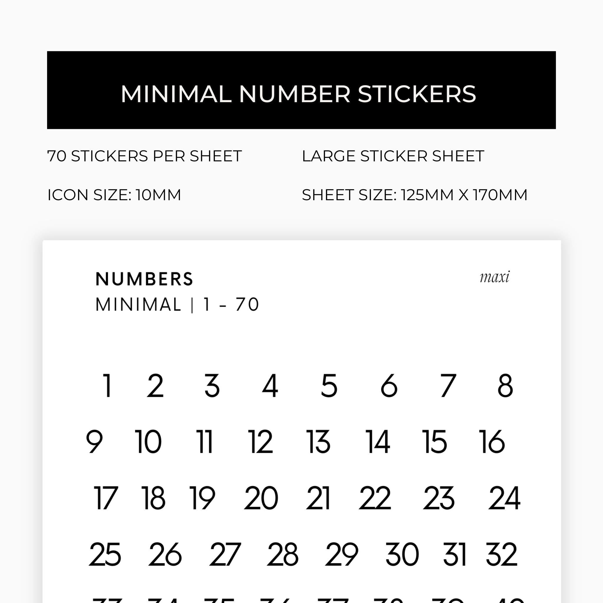 Maxi Number Stickers | Journaling Stickers | Transparent | Minimal | Stickers | Numbers| Large Sheet | Matte | Glossy | Hobonichi