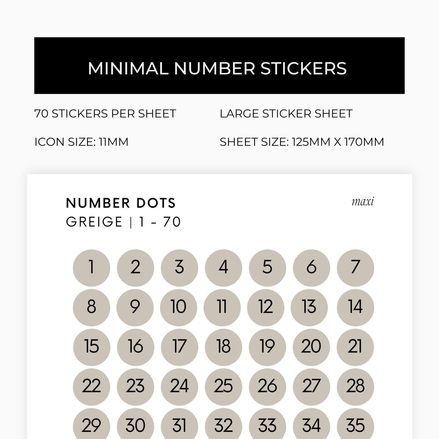 Maxi Number Dots | Shape Stickers | Transparent | Matte | Glossy | Large Size | Options