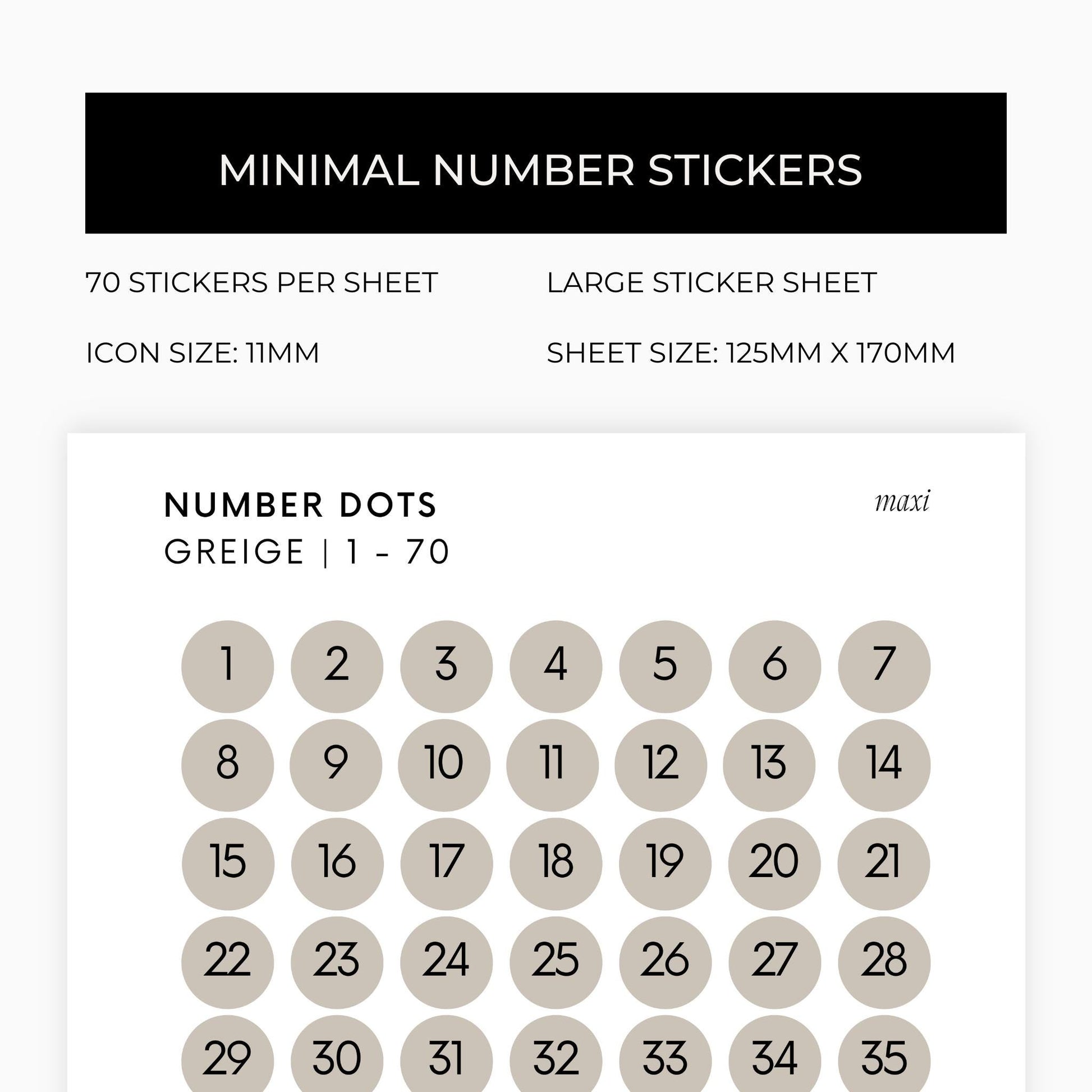 Maxi Number Dots | Shape Stickers | Transparent | Matte | Glossy | Large Size | Options