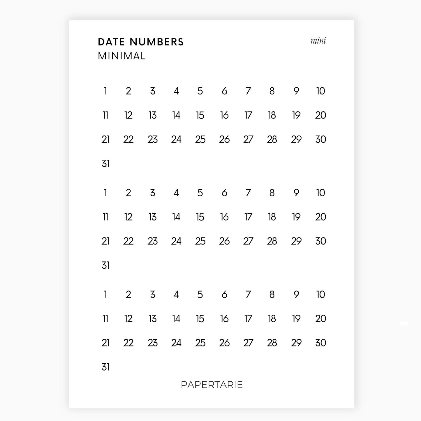 Mini Date Number Stickers | 3 Months | Transparent | Minimal | Stickers | Numbers| Large Sheet | Matte | Glossy | Hobonichi