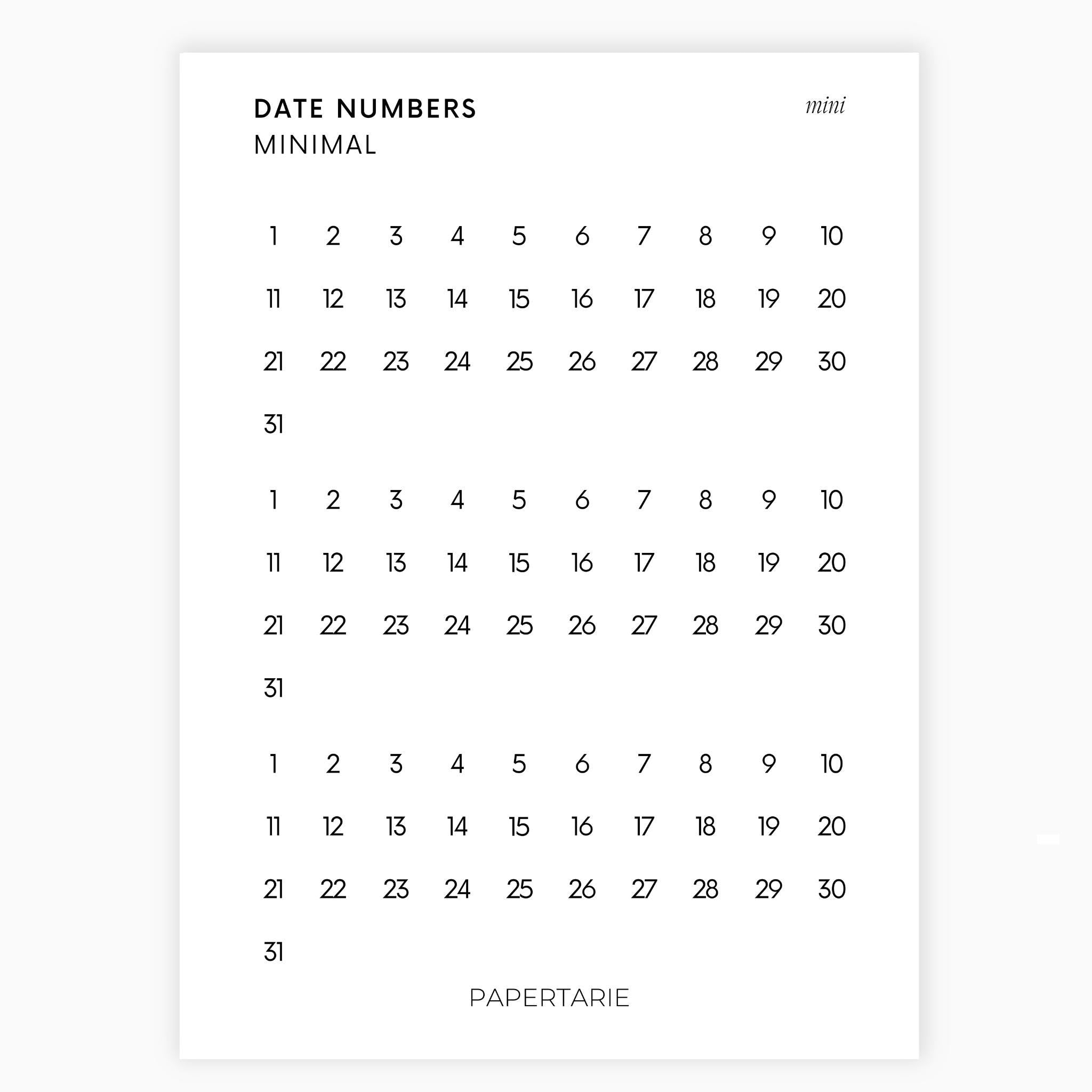 Mini Date Number Stickers | 3 Months | Transparent | Minimal | Stickers | Numbers| Large Sheet | Matte | Glossy | Hobonichi