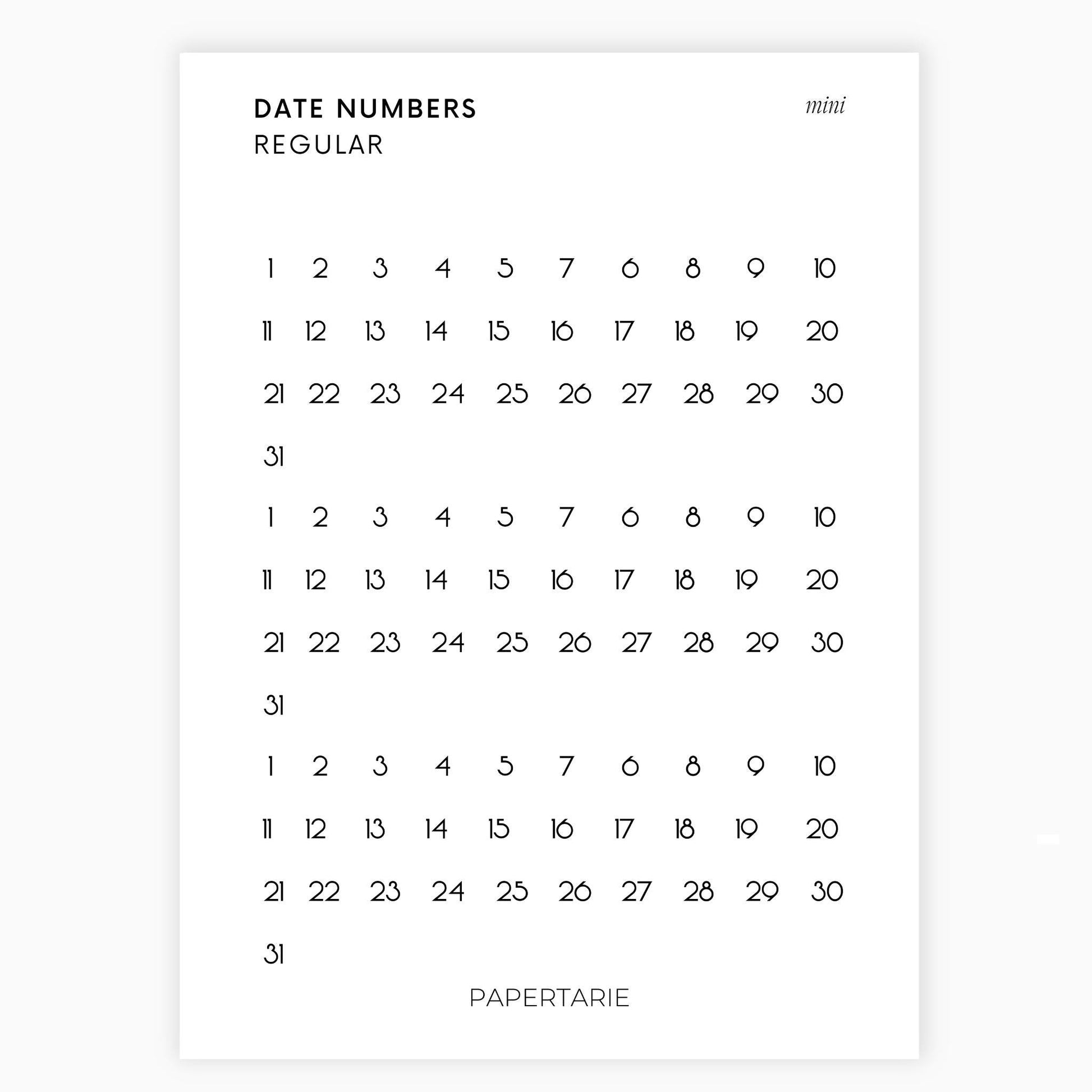 Mini Date Number Stickers | 3 Months | Transparent | Minimal | Stickers | Numbers| Large Sheet | Matte | Glossy | Hobonichi