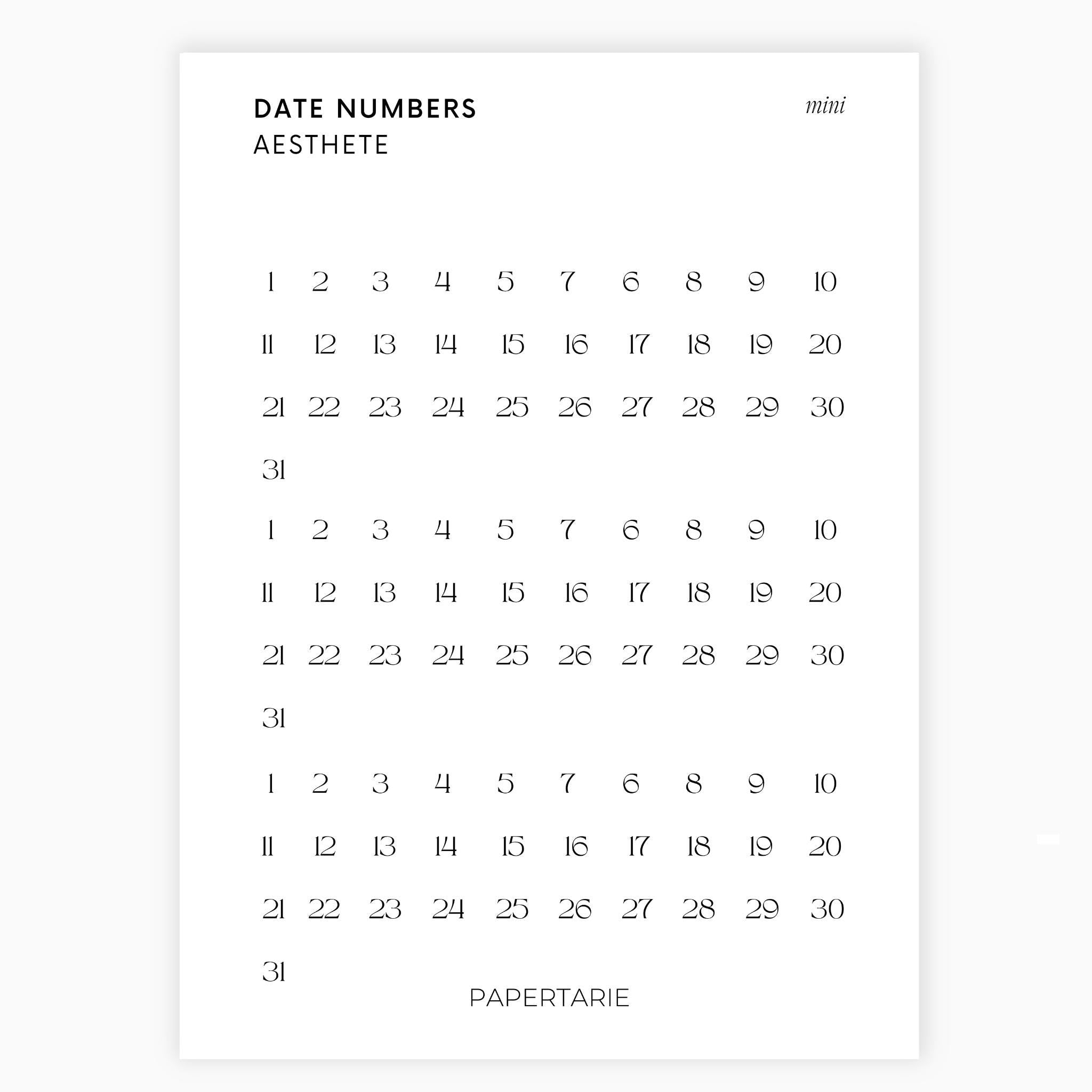 Mini Date Number Stickers | 3 Months | Transparent | Minimal | Stickers | Numbers| Large Sheet | Matte | Glossy | Hobonichi