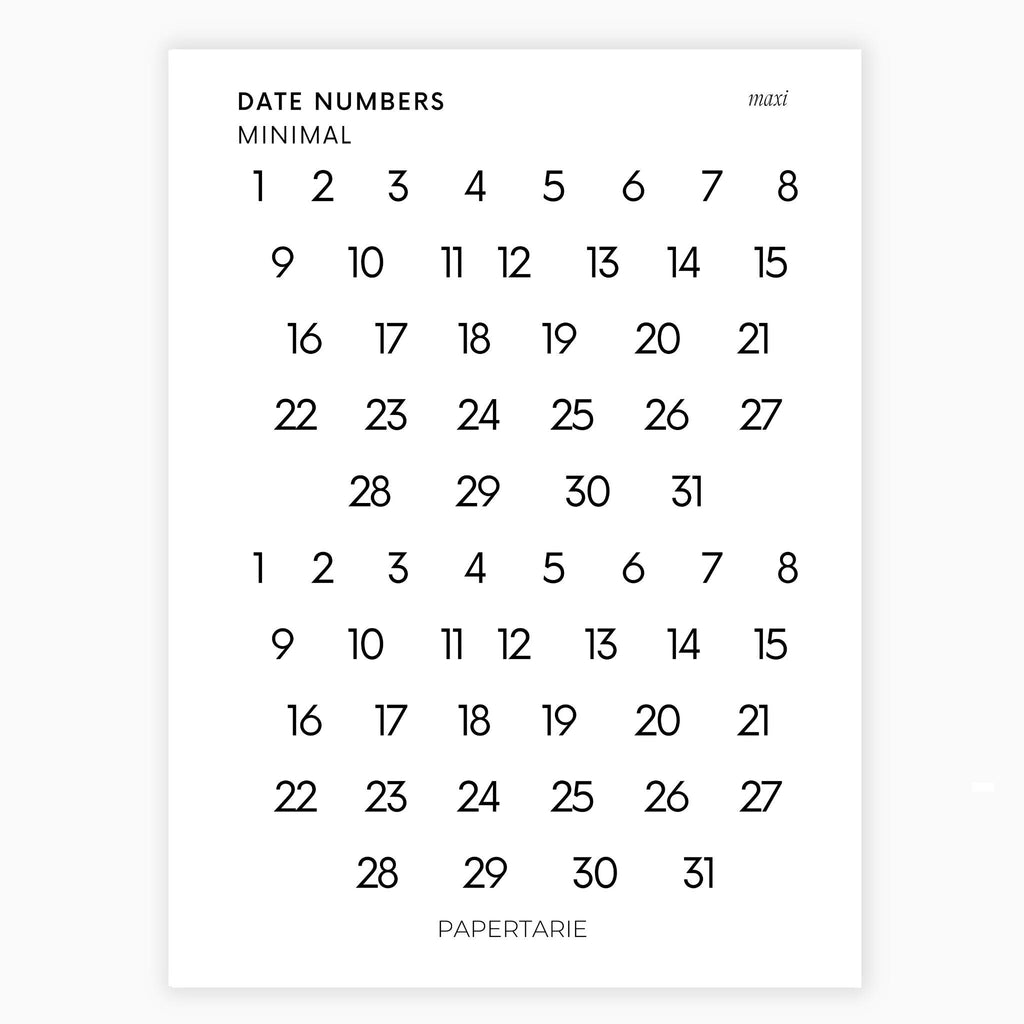 Maxi Date Number Stickers | 2 Months | Transparent | Minimal | Stickers | Numbers| Large Sheet | Matte | Glossy | Hobonichi