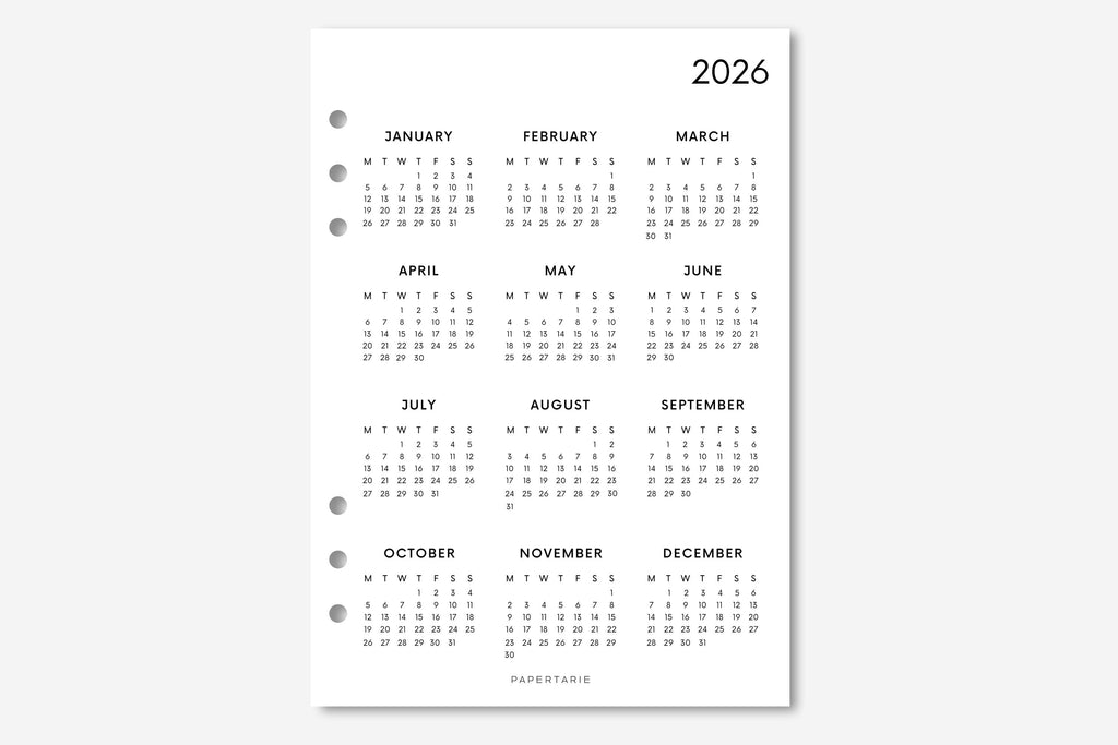 Printed | Planner Insert | 2026 Calendar 1 | Minimal | A5 | Personal | A6 Size | Two Options | Matching Items