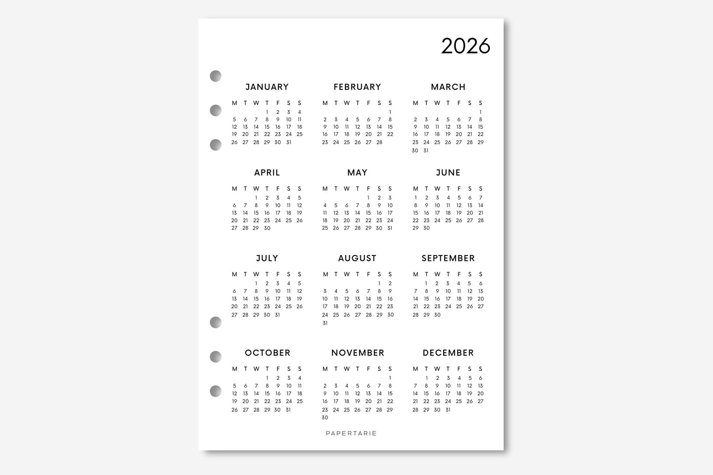 Printed | Planner Insert | 2026 Calendar 1 | Minimal | A5 | Personal | A6 Size | Two Options | Matching Items