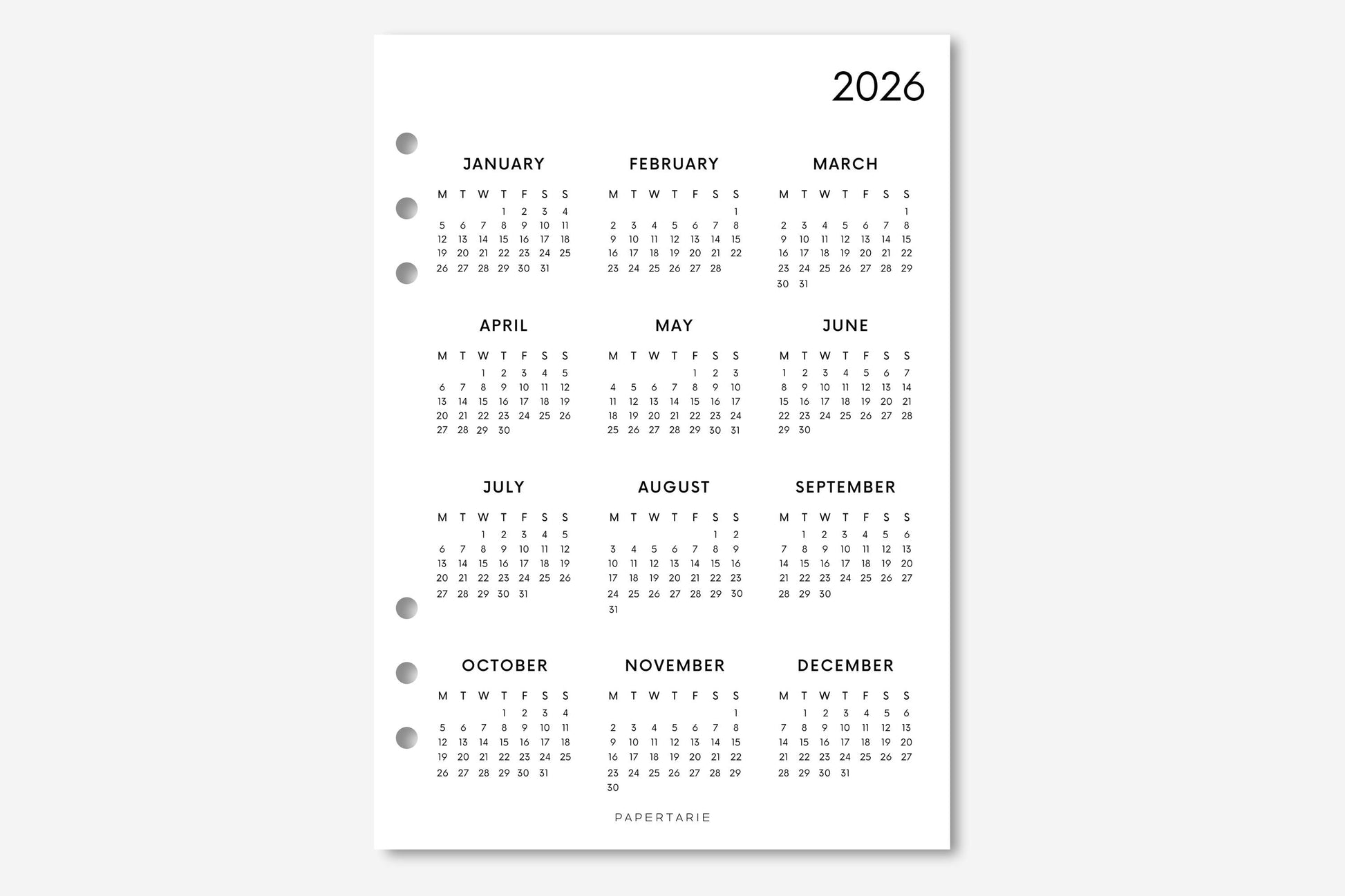Printed | Planner Insert | 2026 Calendar 1 | Minimal | A5 | Personal | A6 Size | Two Options | Matching Items