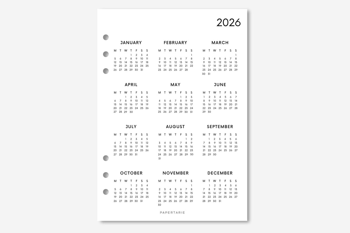 Printed | Planner Insert | 2026 Calendar 1 | Minimal | A5 | Personal | A6 Size | Two Options | Matching Items