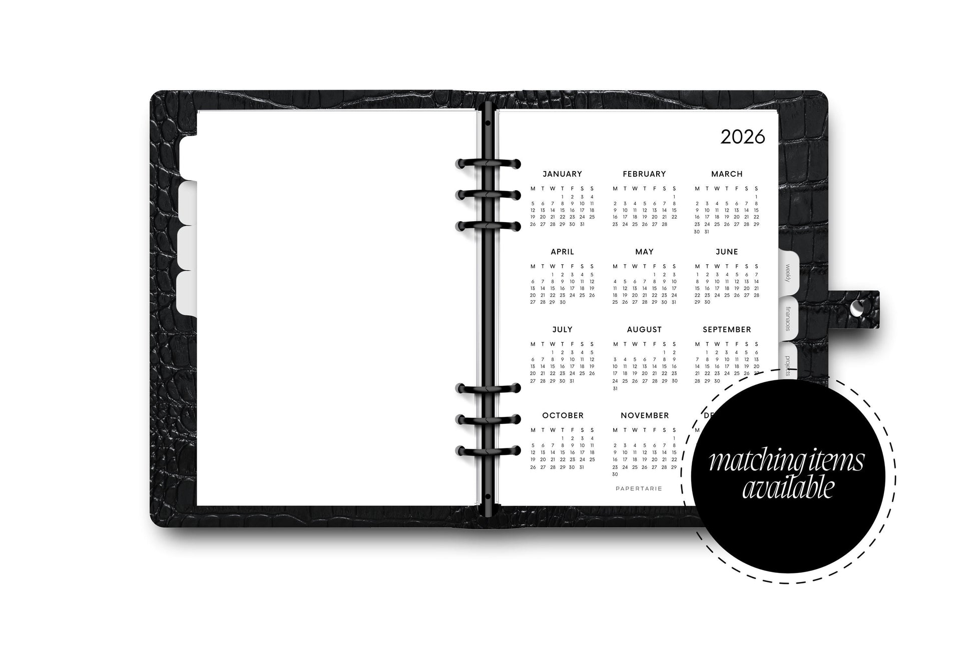 Printed | Planner Insert | 2026 Calendar 1 | Minimal | A5 | Personal | A6 Size | Two Options | Matching Items