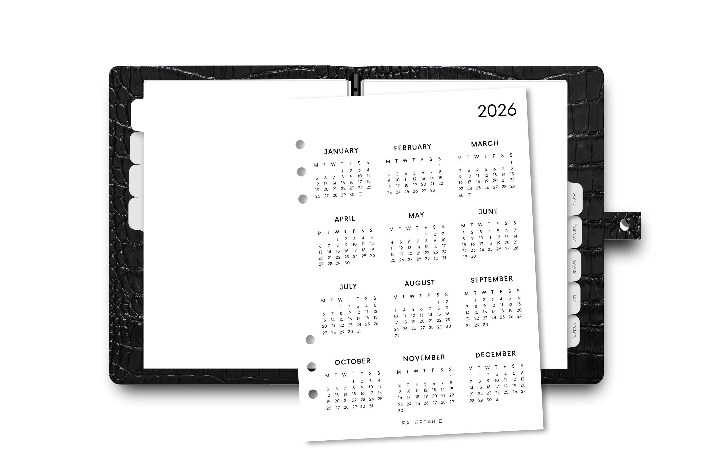 Printed | Planner Insert | 2026 Calendar 1 | Minimal | A5 | Personal | A6 Size | Two Options | Matching Items