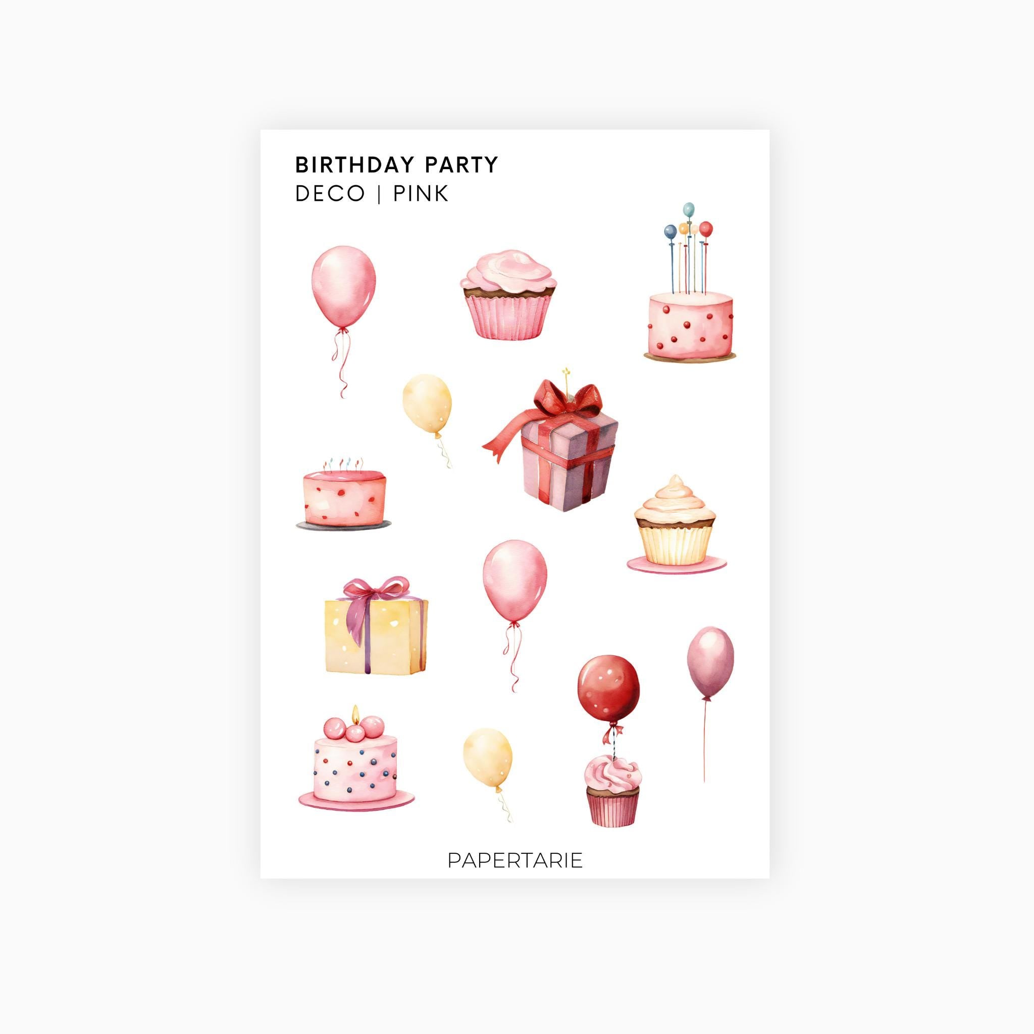 Deco Planner Stickers | Birthday Party | Options | Standard Sheet | Transparent | Planner Stickers