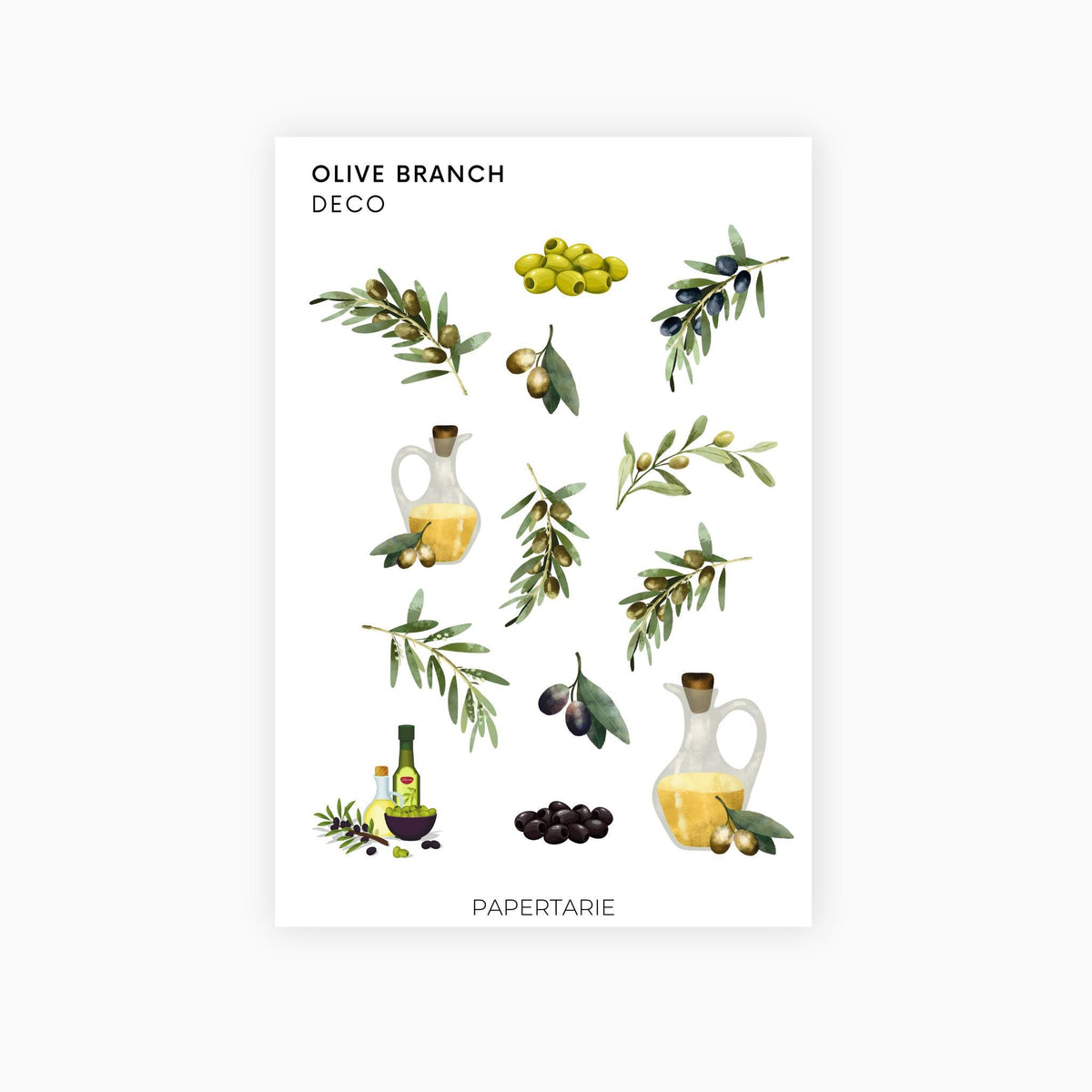 Deco Planner Stickers | Olive Branch | Standard Sheet | Transparent | Matte | Glossy | Botanical Planner Stickers