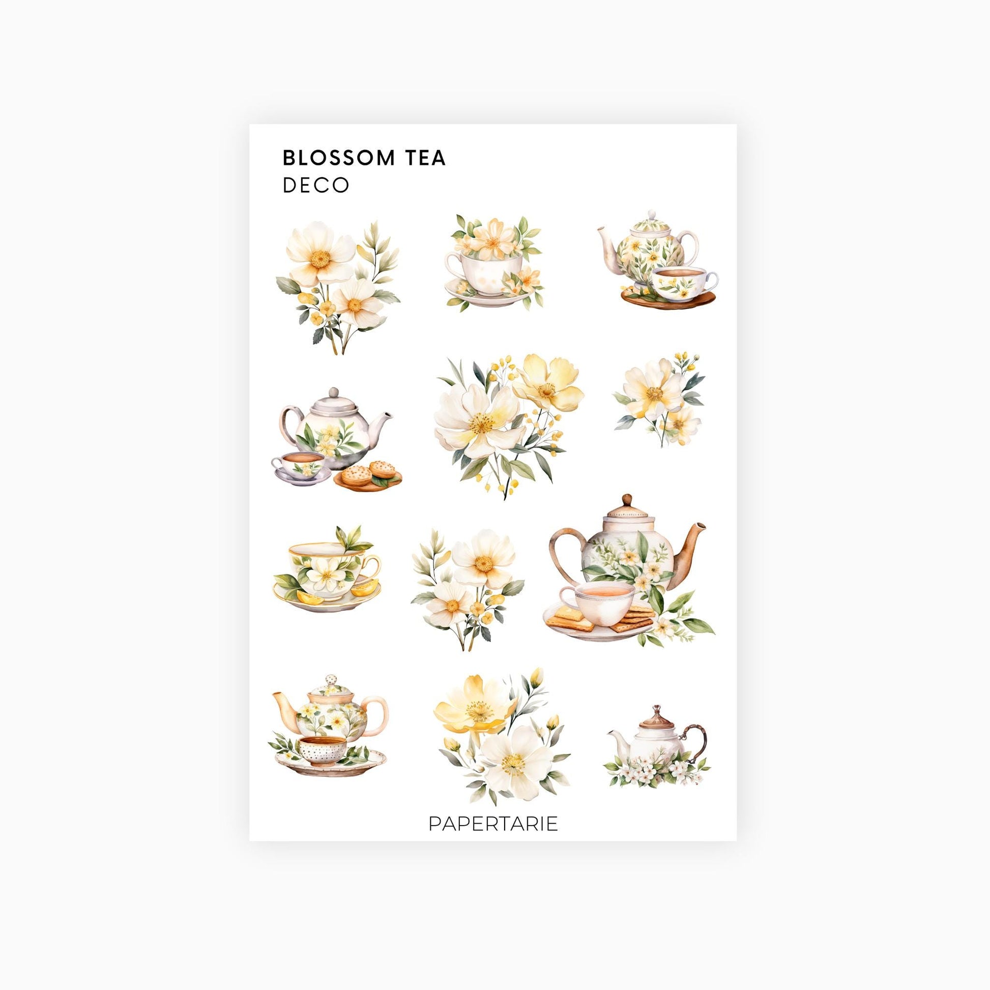 Deco Planner Stickers | Blossom Tea | Standard Sheet | Transparent | Matte | Glossy | Planner Stickers | Florals