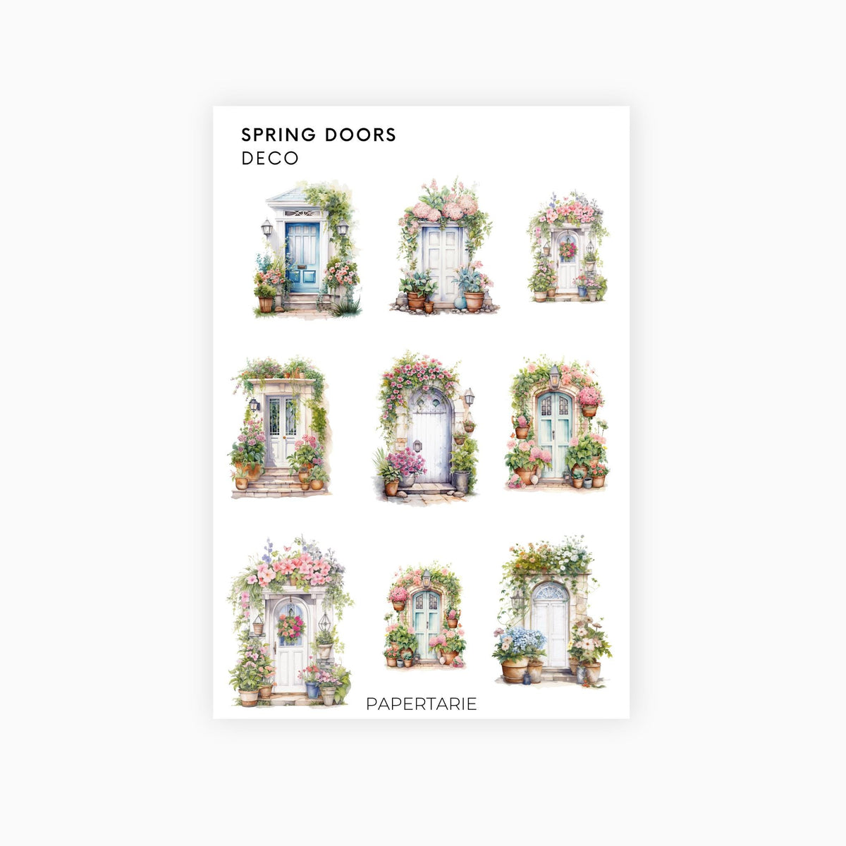 Deco Planner Stickers | Spring Doors | Standard Sheet | Transparent | Matte | Glossy | Planner Stickers