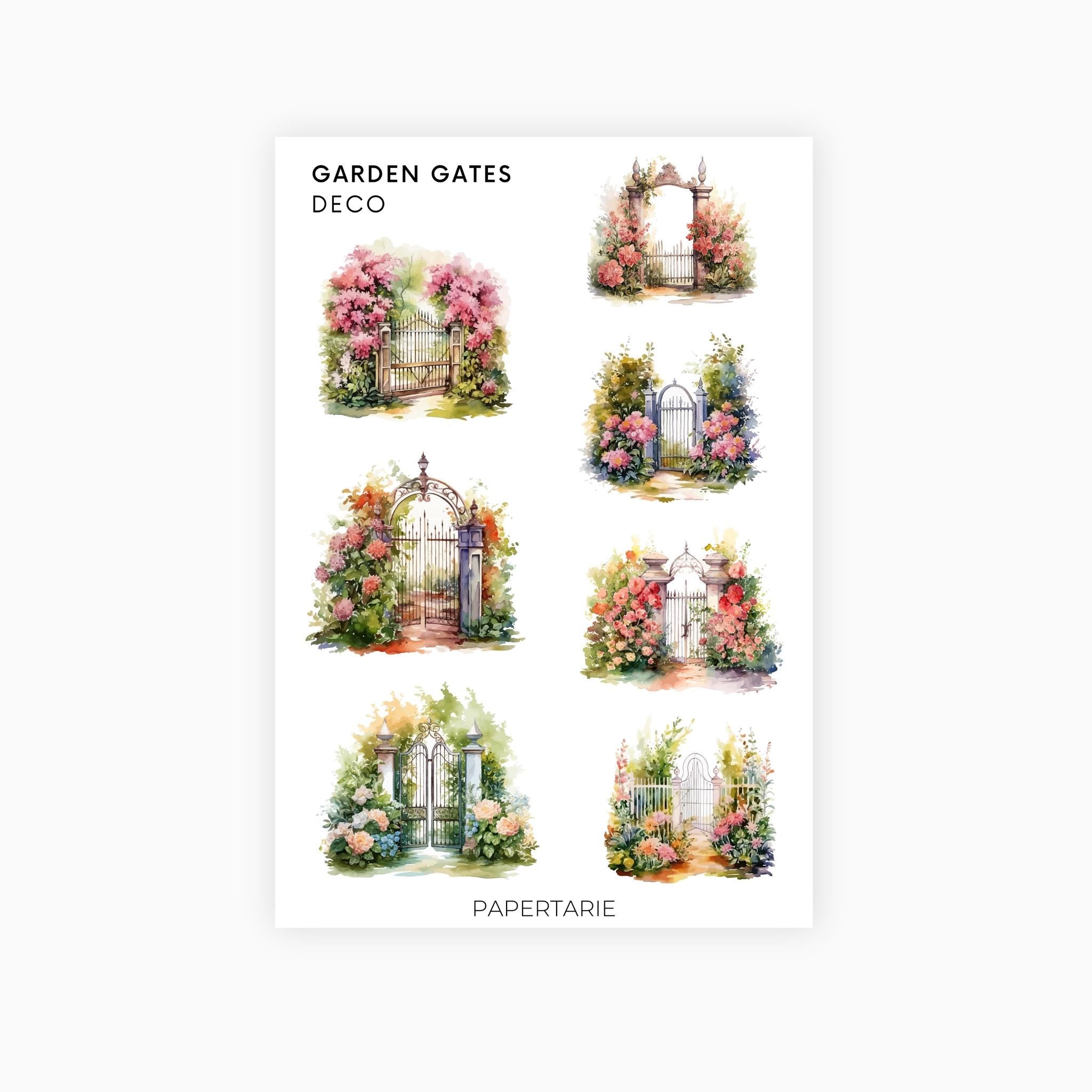 Deco Planner Stickers | Garden Gates | Standard Sheet | Transparent | Matte | Glossy | Planner Stickers