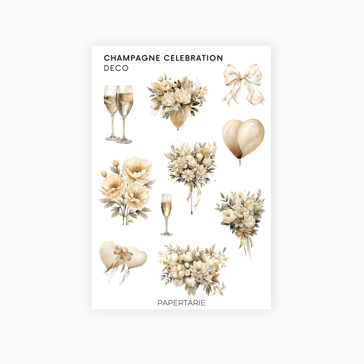 Deco Planner Stickers | Champagne Celebrations | Standard Sheet | Transparent | Matte | Glossy | Planner Stickers | Florals | Botanical