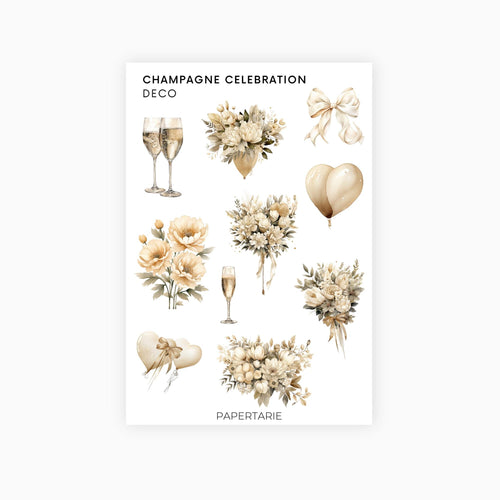 Deco Planner Stickers | Champagne Celebrations | Standard Sheet | Transparent | Matte | Glossy | Planner Stickers | Florals | Botanical
