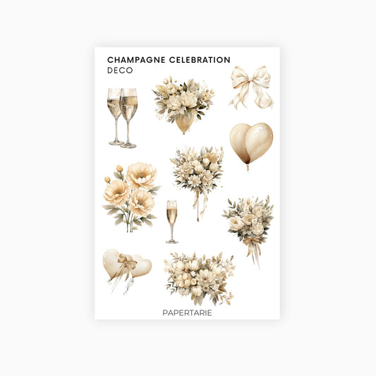 Deco Planner Stickers | Champagne Celebrations | Standard Sheet | Transparent | Matte | Glossy | Planner Stickers | Florals | Botanical