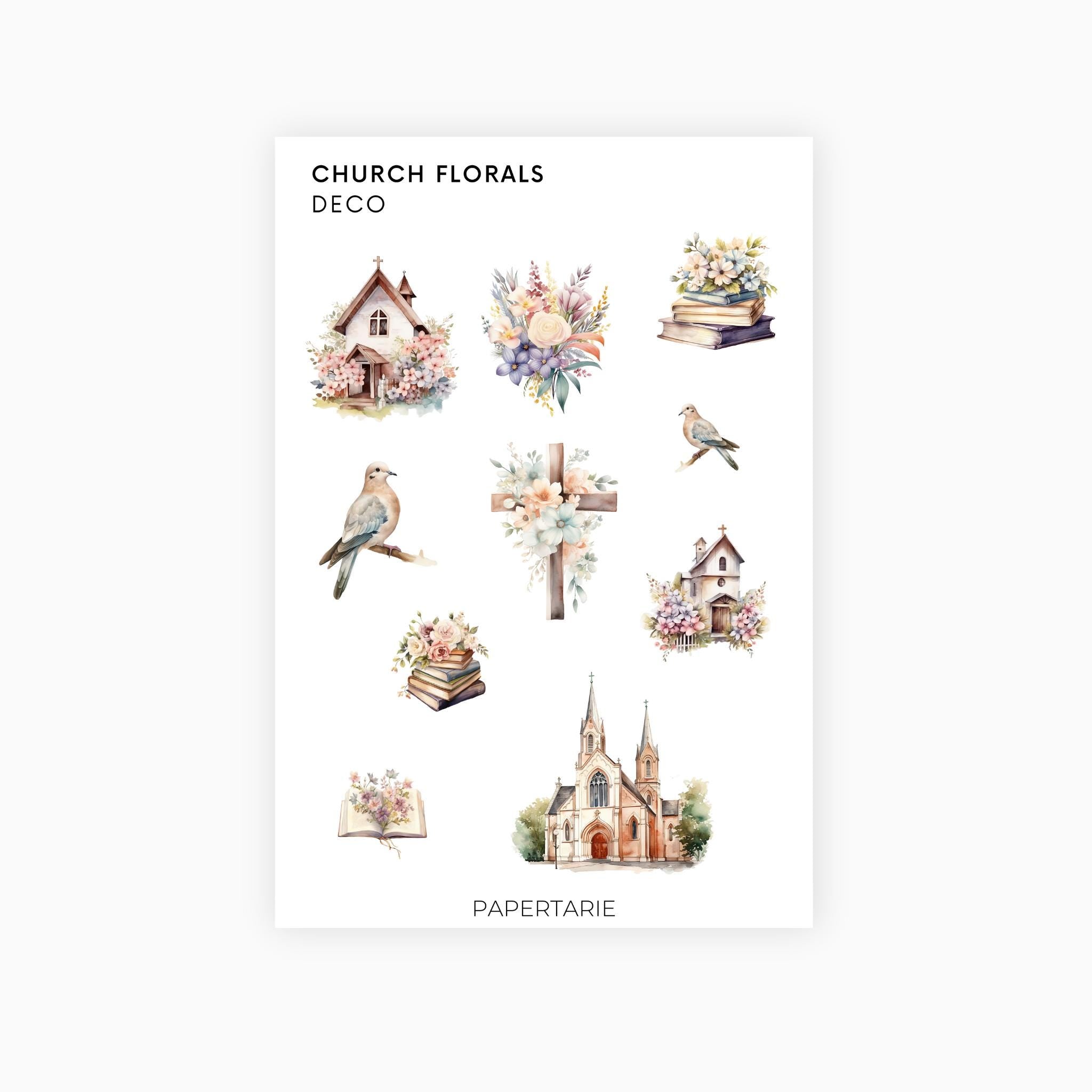 Deco Planner Stickers | Church Florals | Standard Sheet | Transparent | Matte | Glossy | Planner Stickers | Florals | Botanical