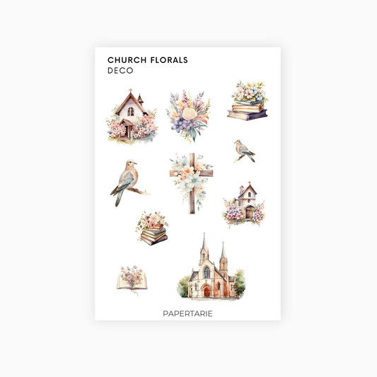 Deco Planner Stickers | Church Florals | Standard Sheet | Transparent | Matte | Glossy | Planner Stickers | Florals | Botanical