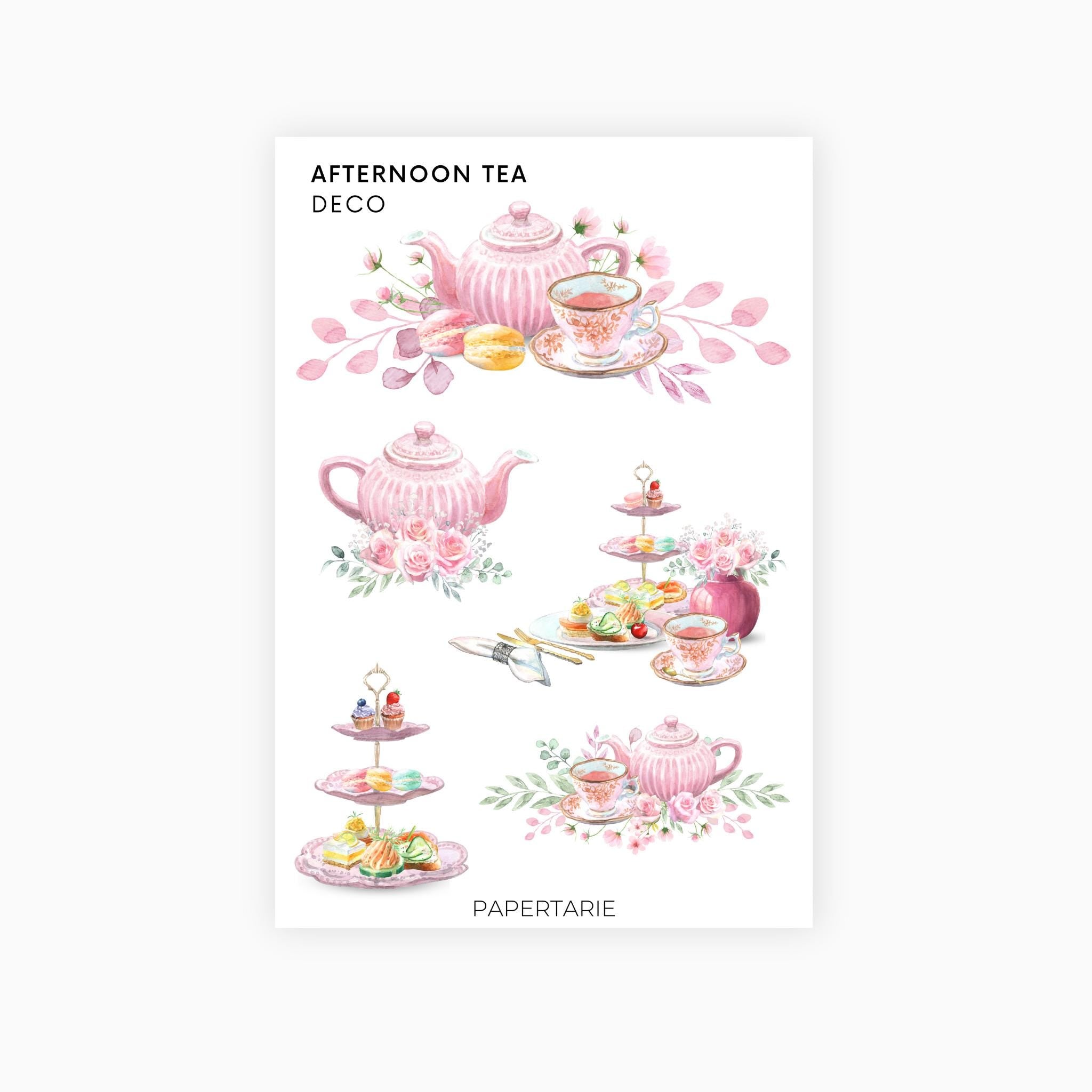 Deco Planner Stickers | Afternoon Tea | Standard Sheet | Transparent | Matte | Glossy | Planner Stickers | Florals | Botanical